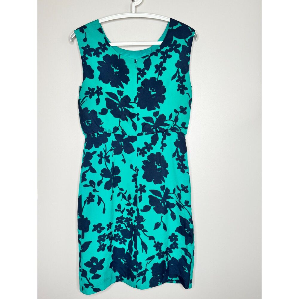 Ann Taylor Green Navy Floral Sheath Dress Size 2 Preppy Classic Office Cocktail - Picture 7 of 7